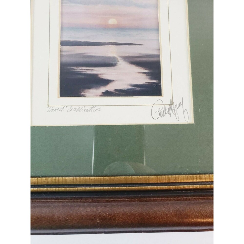 Sunset Irish Coastline Framed Picture Signed by Philip Gray Dark Wood Frame - Picture 3 of 12